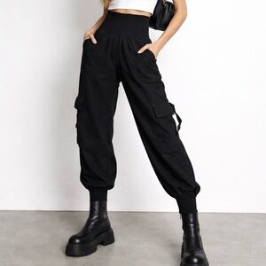 Vintage Y2K YaYa Silk Cargo Pants High Waist Drop Crotch Size 2